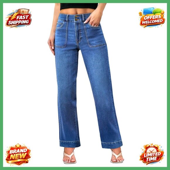 High Waisted Wide Leg Jeans with Tummy Control Stretchy Denim Pants